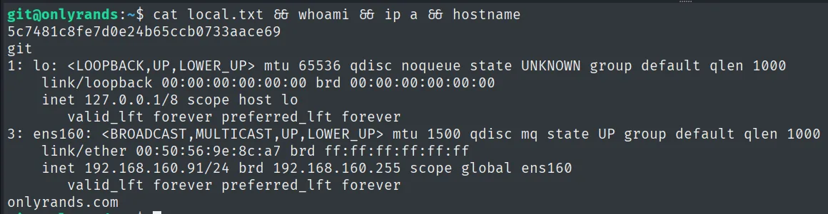 local.txt leída como el usuario git en onlyrands.com