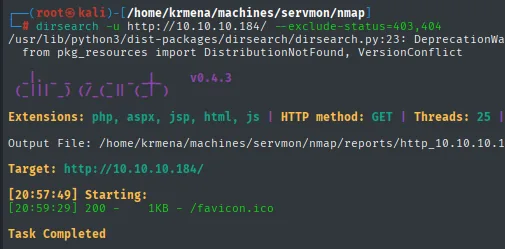 dirsearch solo encuentra el favicon tras dos minutos de escaneo