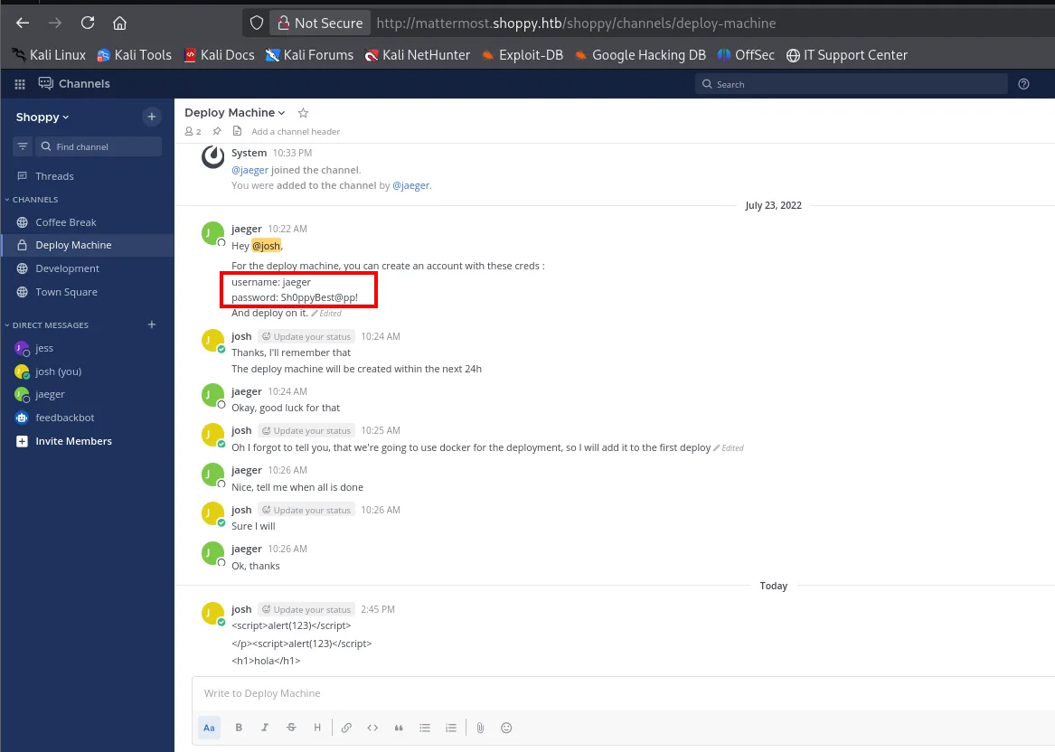 Canal Deploy Machine: username jaeger, password Sh0ppyBest@pp!