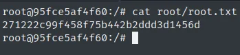 lectura de root.txt desde la shell de root obtenida a través del contenedor