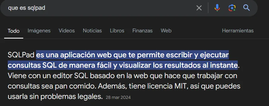La sección Our Services menciona SQLPad y enlaza a su subdominio