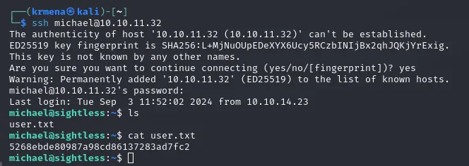 SSH como michael en el host y lectura de user.txt
