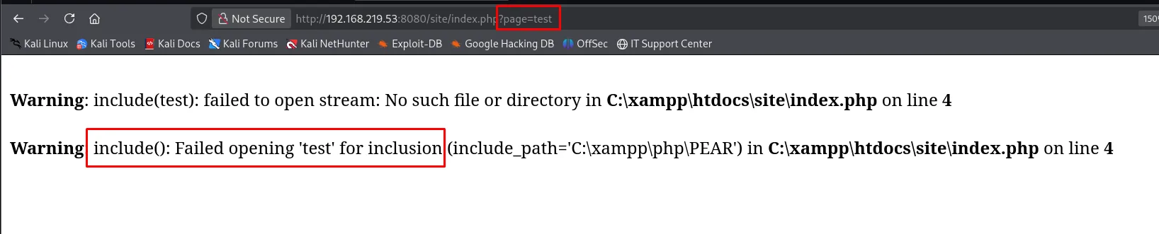 ?page=test devuelve "include(): Failed opening 'test' for inclusion" en C:\xampp\htdocs\site\index.php