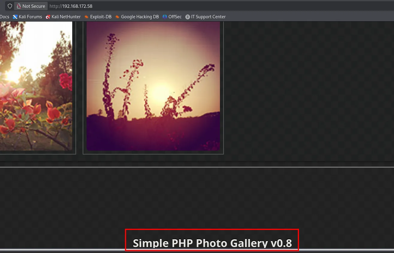 Galeria de fotos con el rotulo Simple PHP Photo Gallery v0.8 al pie de pagina