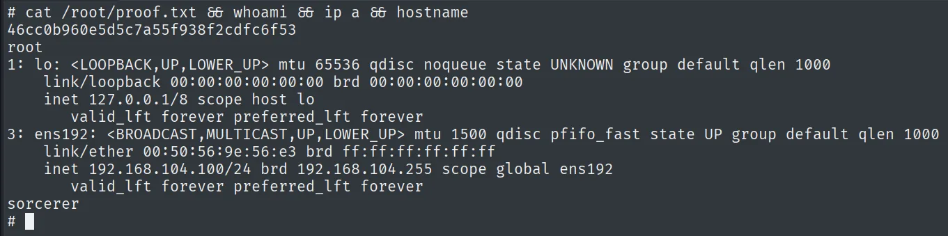 proof.txt leido como root en sorcerer, con whoami root