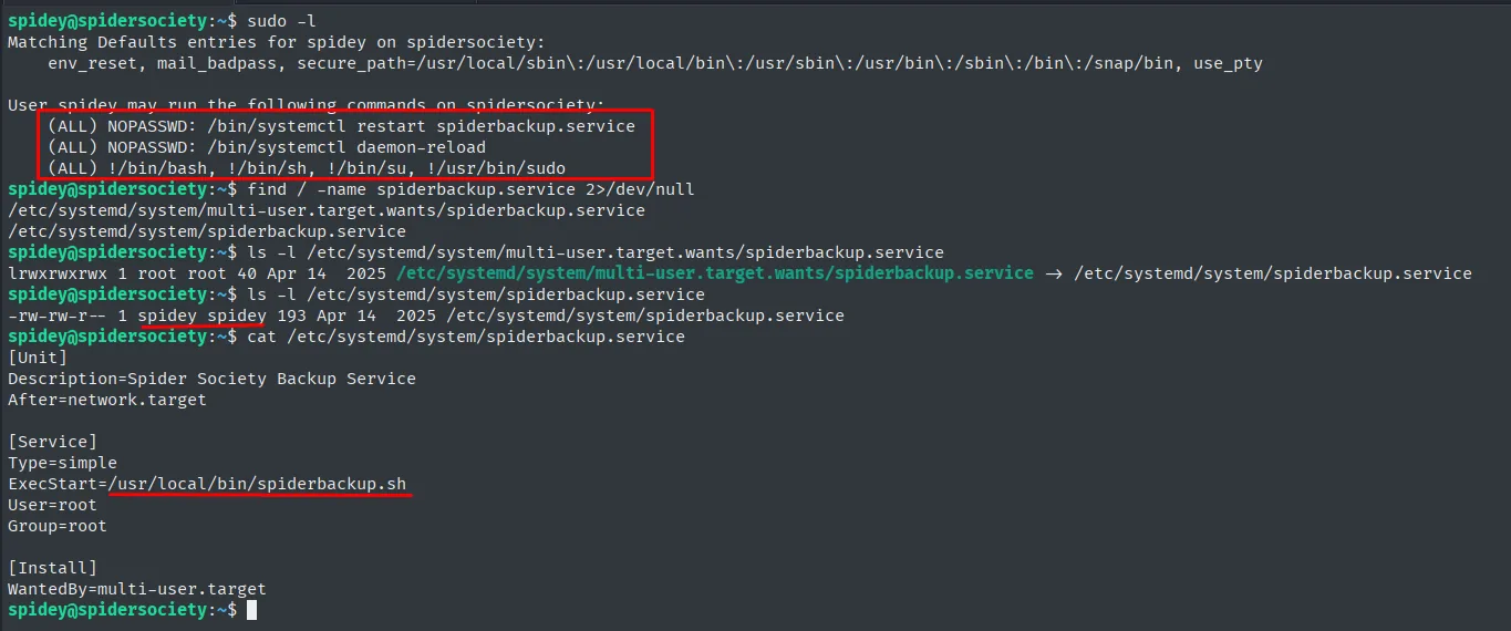 sudo -l y unit file editable
