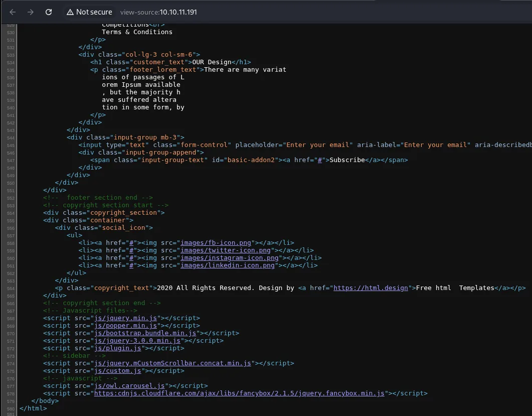 El codigo fuente es una plantilla gratuita de html.design con texto Lorem Ipsum y enlaces vacios