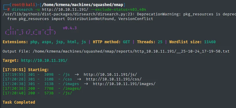dirsearch solo encuentra js, css e images, con listado de directorio en dos de ellos