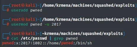 usuario local pwned con UID 2017 creado
