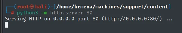 el http.server del atacante sirviendo el directorio de trabajo en el puerto 80