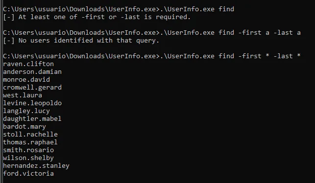 UserInfo.exe enumera usuarios del dominio vía LDAP