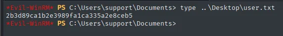 user.txt leída como support