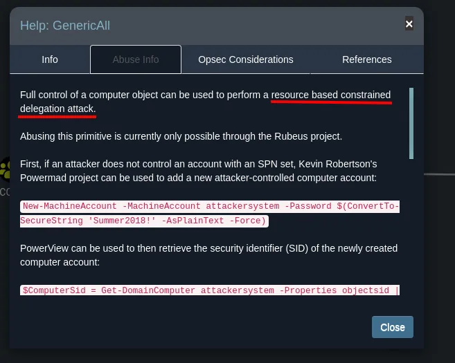 BloodHound: Help de GenericAll, abuso por Resource-Based Constrained Delegation