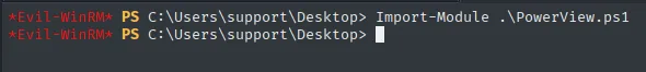 el Import-Module de PowerView.ps1 también termina en silencio