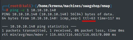 ping a 10.10.10.140: ttl=63 apunta a Linux