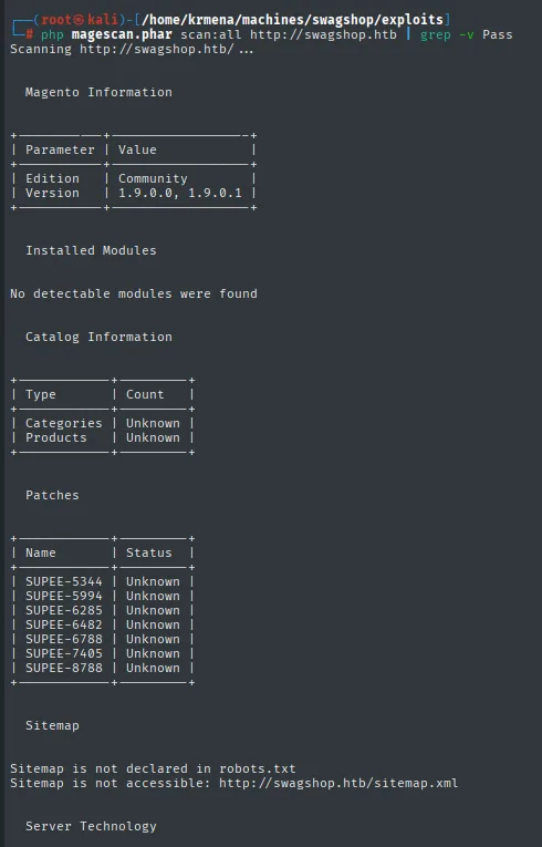 magescan: Magento Community 1.9.0.0 / 1.9.0.1 y la tabla de parches