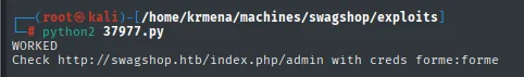 el exploit responde WORKED con credenciales forme:forme