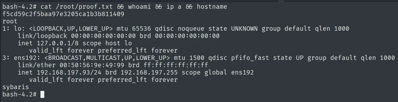 proof.txt leída como root en sybaris