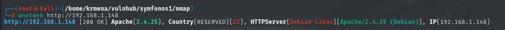 whatweb devuelve 200 OK con Apache 2.4.25 sobre Debian Linux y nada mas