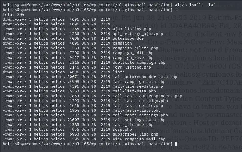 con el alias puesto, el ls del directorio inc del plugin mail-masta lista todos sus php propiedad de helios