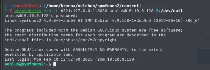 el ssh por proxychains con -L 4321 hacia el 8080 local de la victima entra como aeolus
