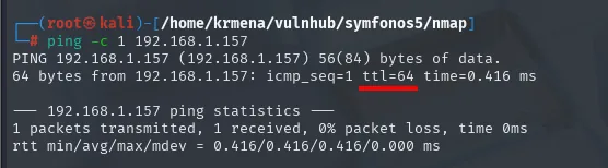 ping a 192.168.1.157 con una respuesta ttl=64 en 0.416 ms