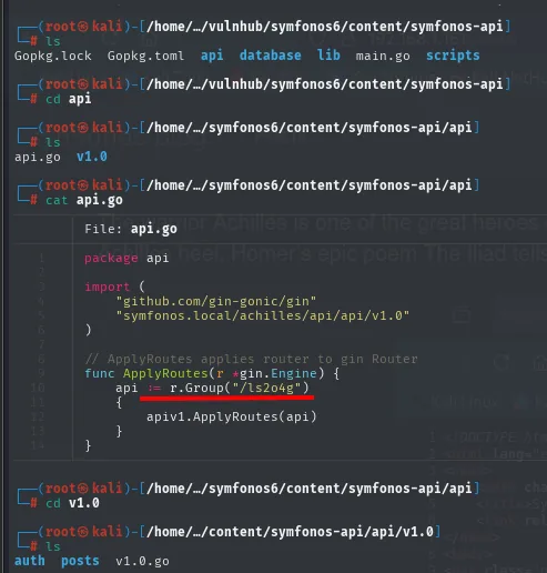 el api.go define ApplyRoutes con r.Group("/ls2o4g"), resaltado, que es el prefijo de todas las rutas