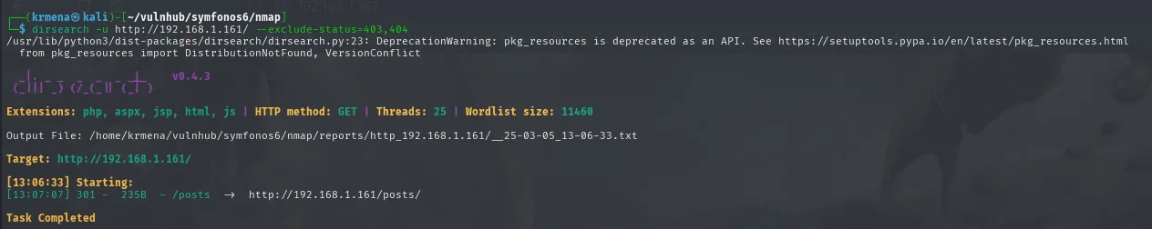 dirsearch, con un diccionario de 11460 palabras, solo encuentra /posts