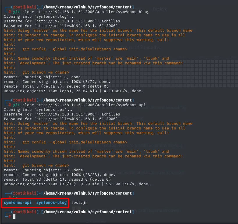 git pide usuario y contraseña para cada clonado y deja los dos repositorios en el directorio
