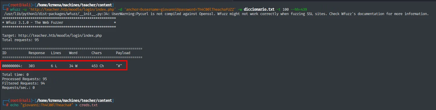 wfuzz: el carácter # devuelve un código 303 distinto