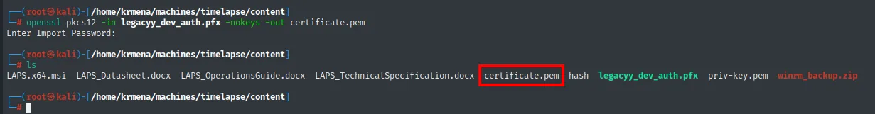 openssl extrae el certificado del .pfx a certificate.pem