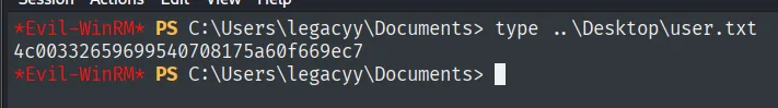 user.txt leída como legacyy