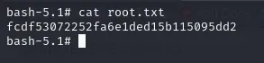 el cat de root.txt devuelve la flag final desde la shell de root