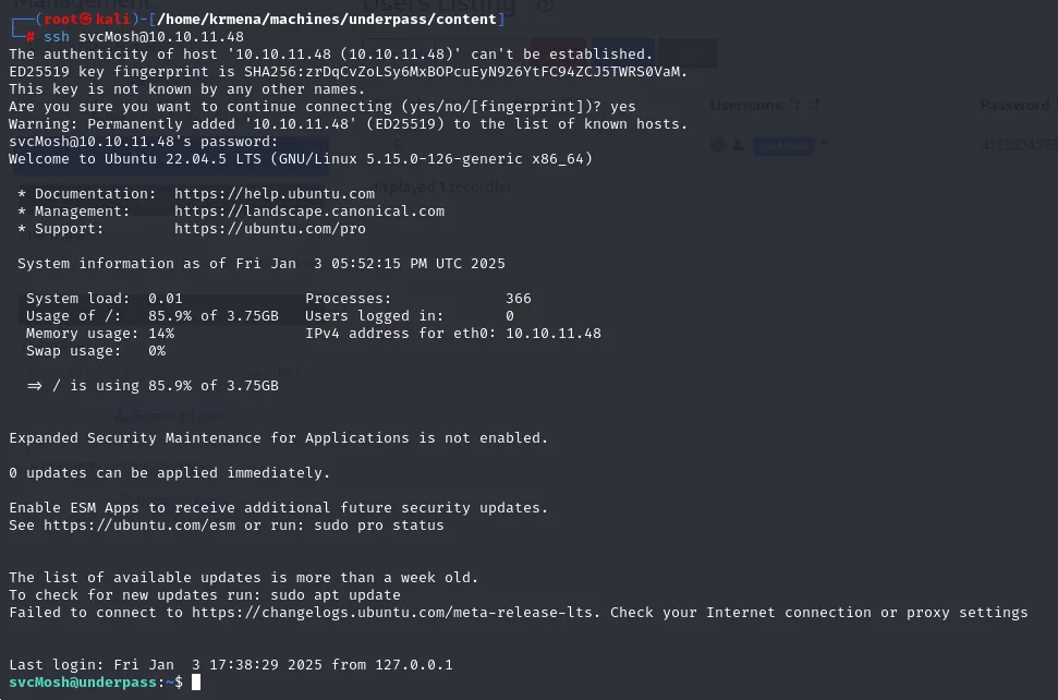 acceso por SSH como svcMosh