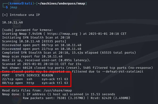 nmap descubre 22/ssh y 80/http con ttl 63 en 10.10.11.48