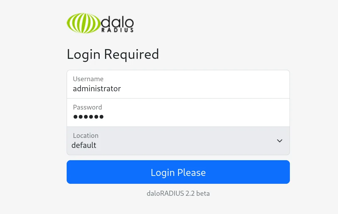 login de daloRADIUS con administrator / radius