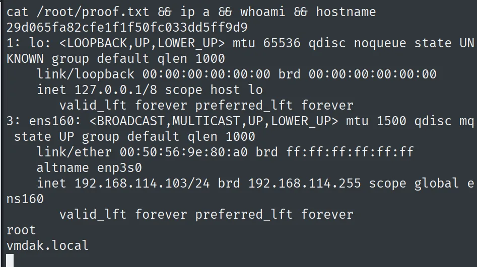 proof.txt leída como root en vmdak.local
