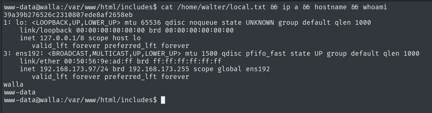 local.txt leido como www-data en walla, con IP 192.168.173.97