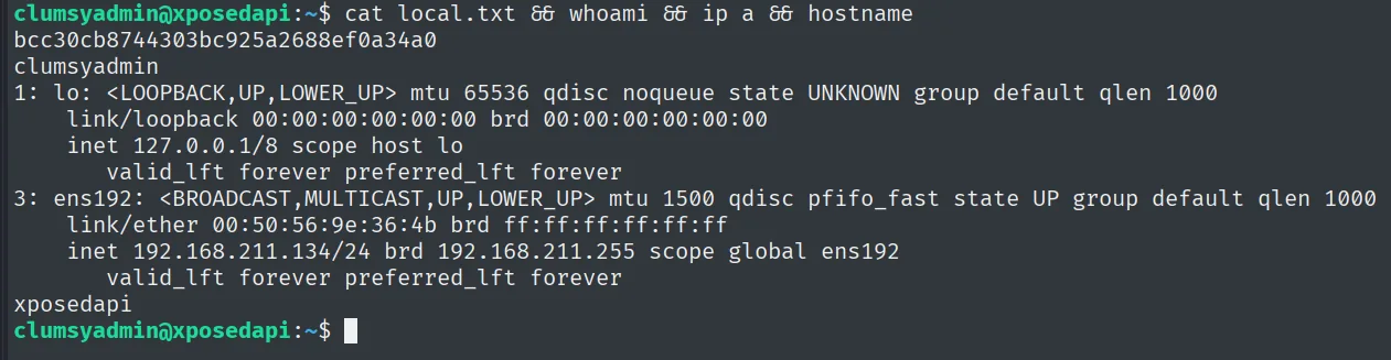 local.txt leída como el usuario clumsyadmin